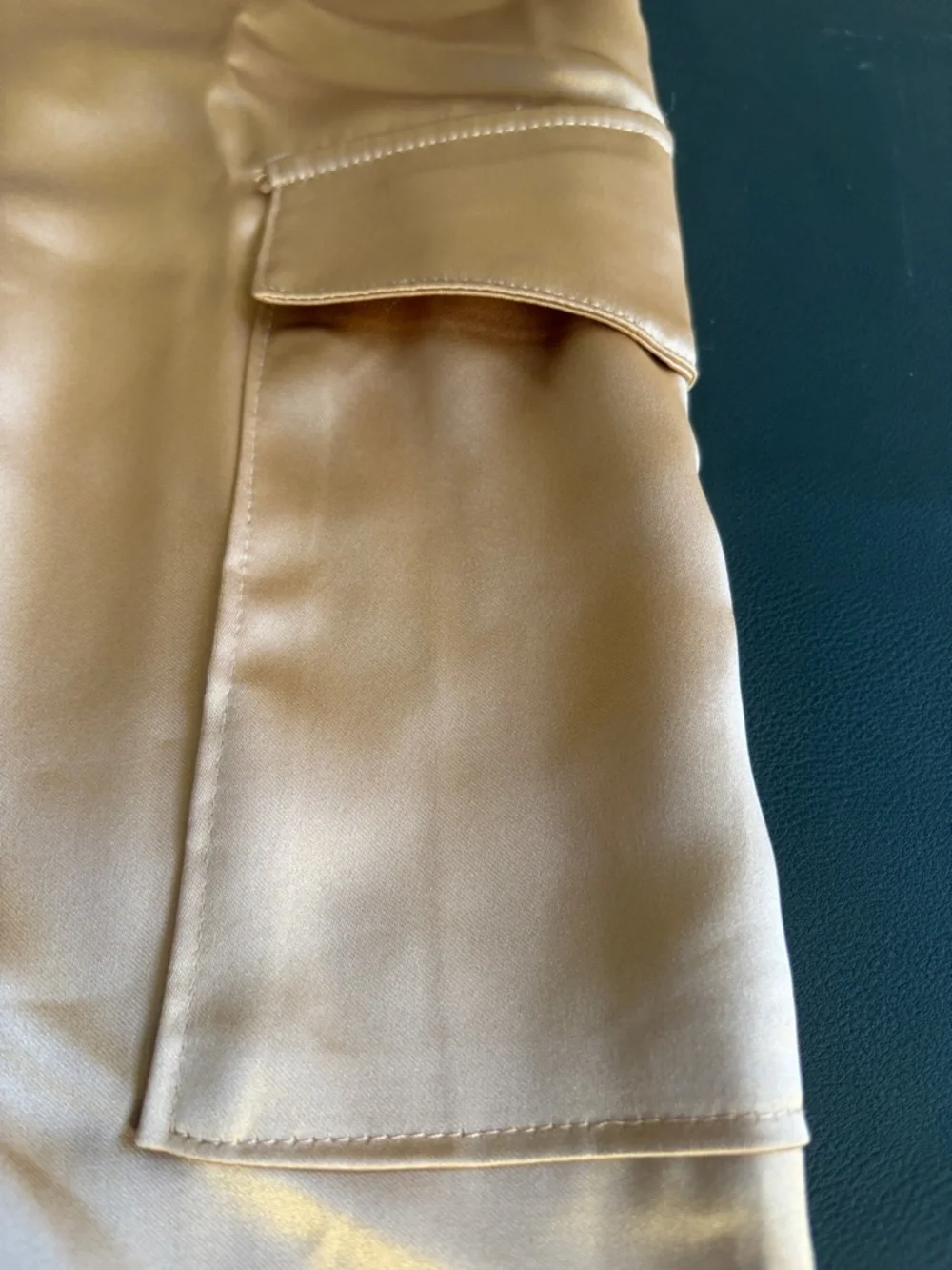 NWT Intempo Satin Cargo Pants 14 Champagne Wide Leg Drawstring Hem Y2K